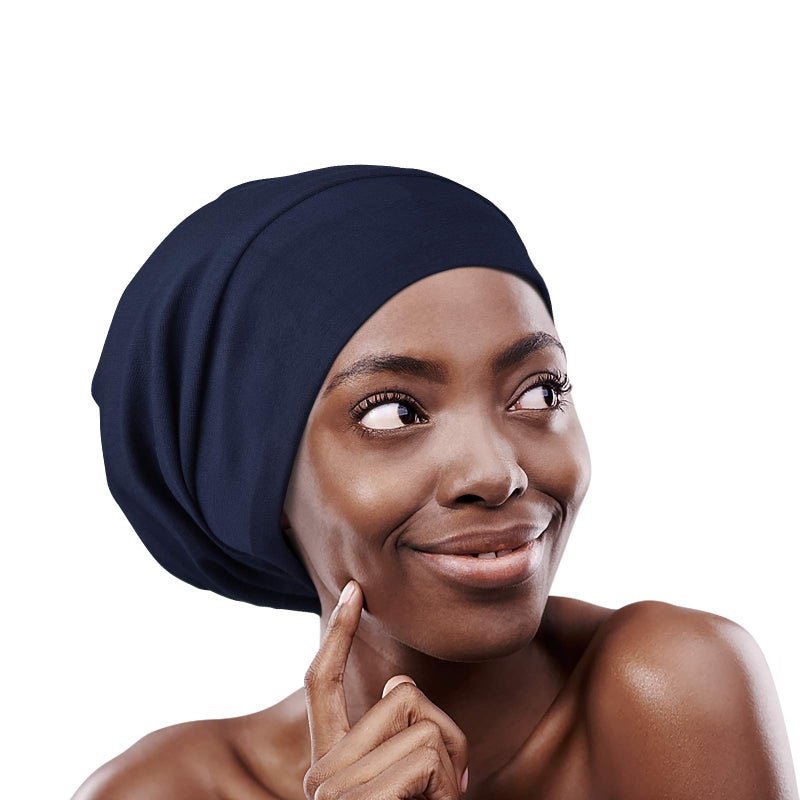 FocusCare Frizzy Hair Headwear Cap Elastic Sleep Bonnet Gifts for Women with Curly Navy - Image 4